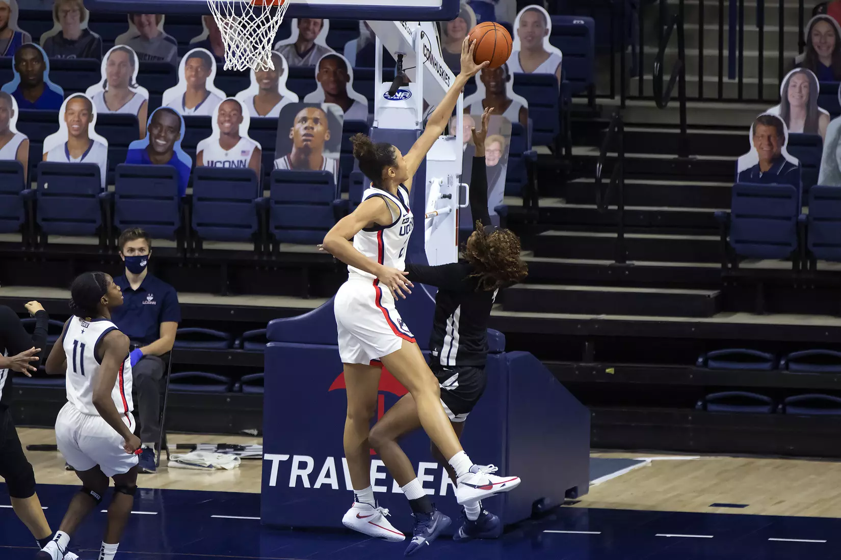Olivia Nelson-Ododa blocks a shot against Butler on January 19, 2021.