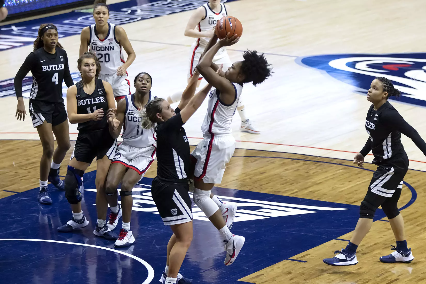Christyn Williams takes a short jumper against Butler on January 19, 2021.