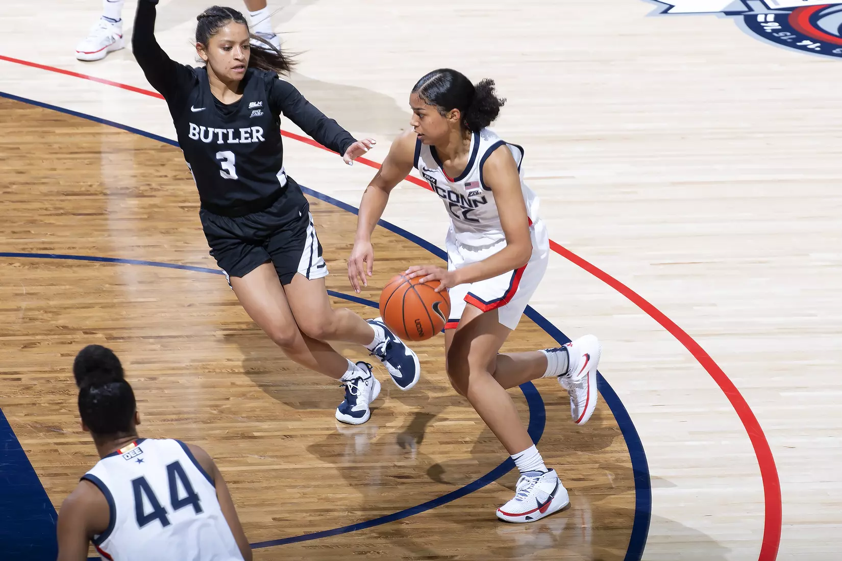 Evina Westbrook dribbles against Butler on January 19, 2021.