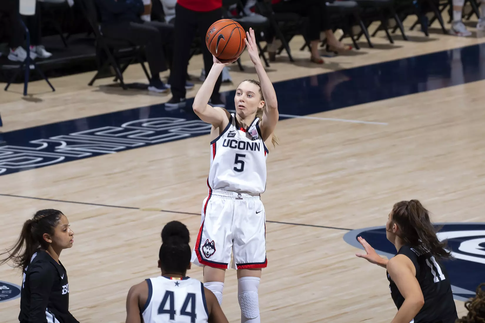Paige Bueckers takes a shot against Butler on January 19, 2021.