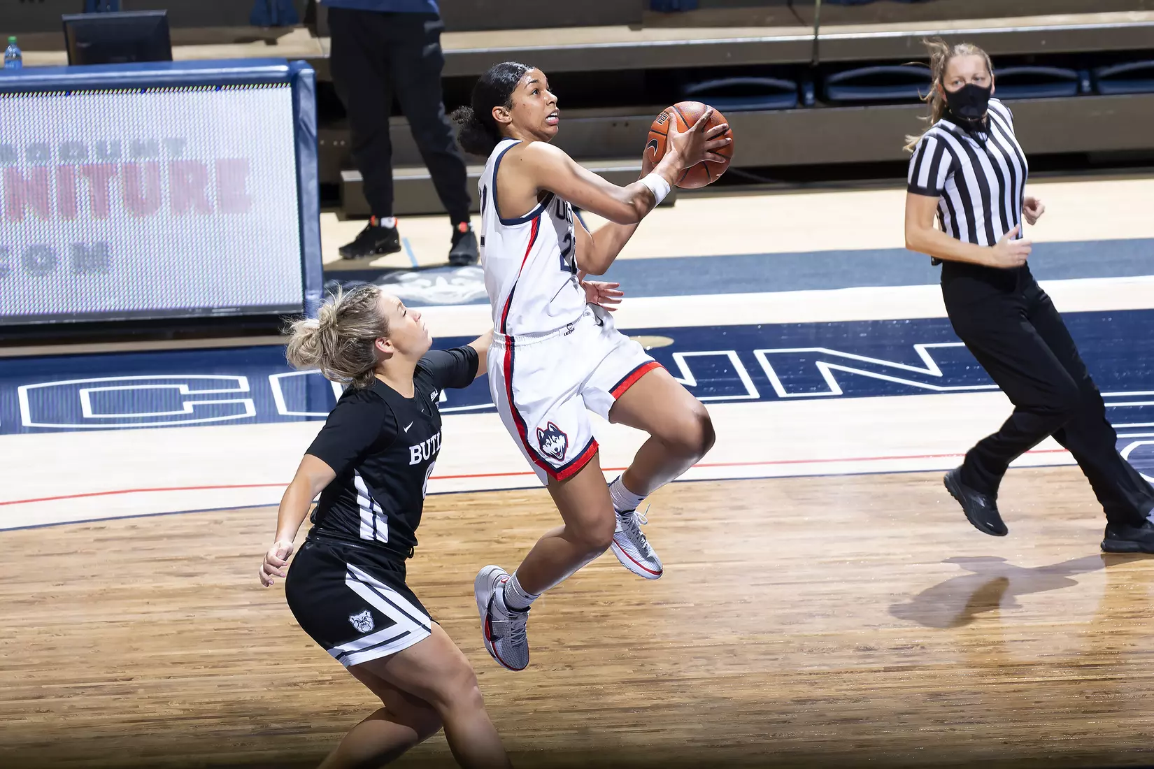 Evina Westbrook drives to the basket against Butler on January 19, 2021.