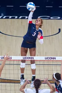 Jade Strawberry was one of three Huskies with at least 10 kills on Friday against Cincinnati.