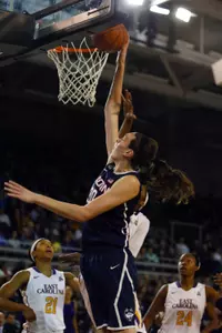 Breanna Stewart (30) goes to the basket for a 1st half layup against the Pirates.