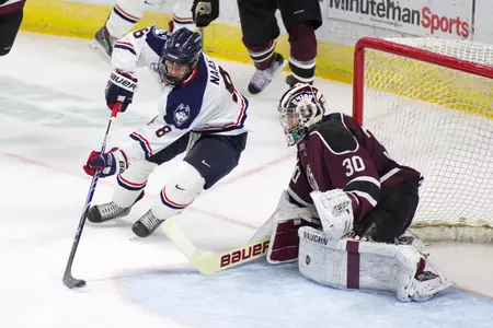 Freshman Spencer Naas scores the game-winner to beat UMass 4-3