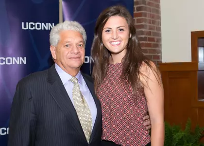 Field hockey senior Roisin Upton poses with Paul Polo on Monday, Oct. 5.