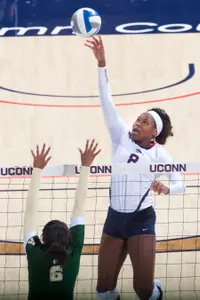 Immanuella Anagu is three blocks away from ranking third among UConn's all-time blocks leaders.