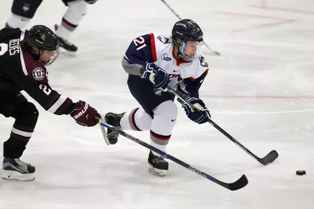 Freshman Jordy Zacharias notched her second goal of the weekend to give UConn a 2-1 lead in the third.