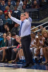 Head coach Geno Auriemma has led the Huskies to 97 wins in NCAA Tournament play.