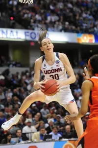 Apr 5, 2016; Indianapolis, IN, USA; Connecticut Huskies forward Breanna Stewart (30) grabs a rebound against the Syracuse Orange during the third quarter at Bankers Life Fieldhouse. Credit: Thomas J. Russo-USA TODAY Sports