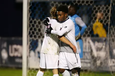 Niko Petridis and Josh Burnett celebrate on Tuesday night. (PC: Steve Slade)