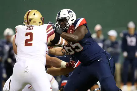 Matt Peart (65) UCONN vs BC @ Fenway Park (photo by Stephen Slade