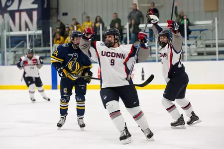 Snodgrass celebrates a goal vs. Quinnipiac (PC: Steve Slade).