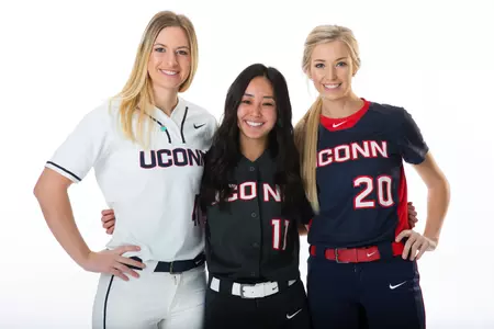 UConn's senior class (L-R: Chelsea Eckert, Ryne Nakama, Emma Stanley).