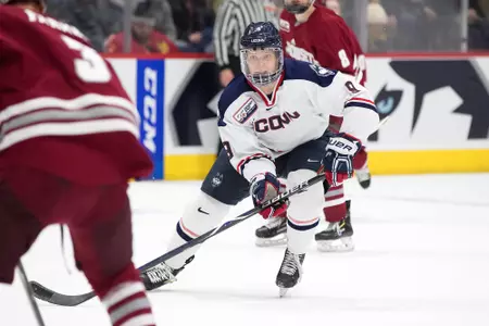 Alexander Payusov defends in a game against UMass