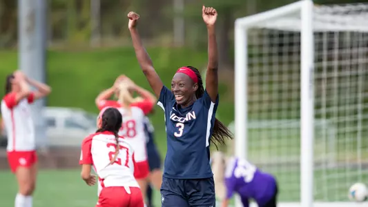 Yamilee Eveillard celebrates a goal in a game against Houston