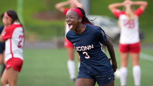 Yamilee Eveillard celebrates a goal in a game against Houston