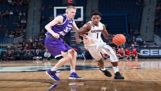 Christian Vital drives to the hoop against St. Michael's