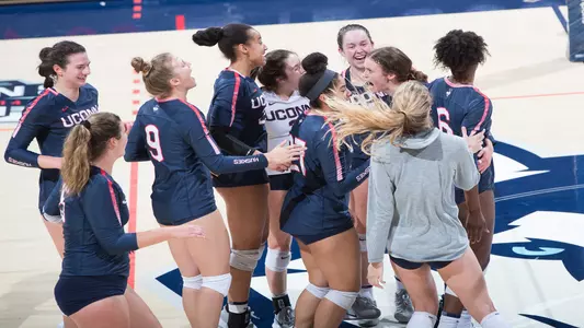 UConn Volleyball celebrates vs. Tulsa