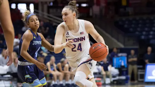 Freshman Anna Makurat drives in.