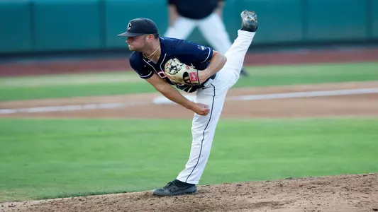 CJ Dandeneau delivers a pitch in a game against OSU