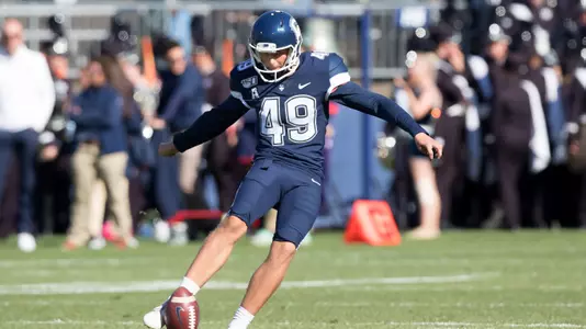 Clay Harris kicks off against USF on October 5.