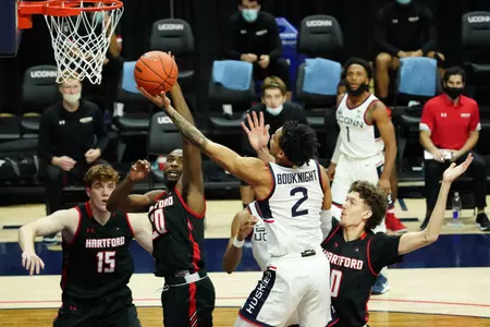 James Bouknight converts on a lay up against Hartford on November 27.