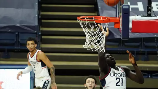Adama Sanogo converts on a layup vs. Hartford on November 27.