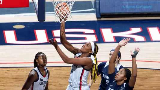 Aaliyah Edwards converts on a lay up against Xavier on December 19, 2020.