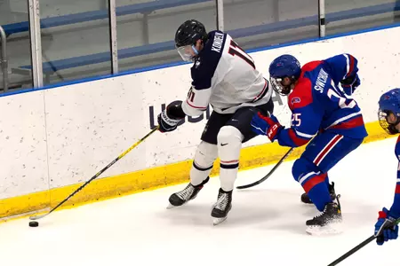 Jachym Kondelik controls the puck against UMass Lowell on December 21, 2020.