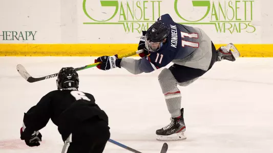 Jachym Kondelik rips a shot against Providence on December 28, 2020.
