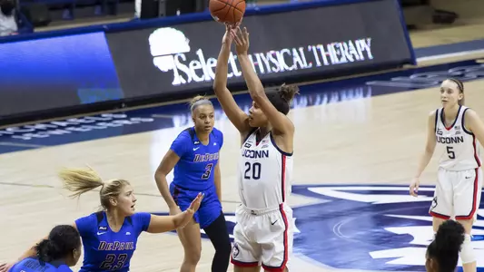 Olivia Nelson-Ododa attempts a shot against DePaul on December 29, 2020.