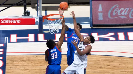 Josh Carlton attempts a shot against DePaul on December 30, 2020.