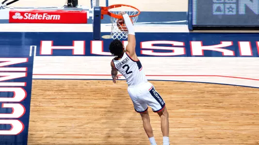 James Bouknight slams it home against DePaul on December 30, 2020.