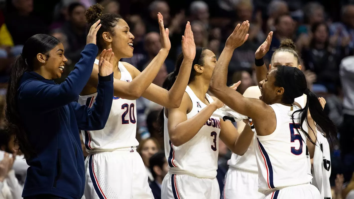 The Connecticut Huskies take on the South Florida Bulls at the 2020 American Athletic Conference Women’s Basketball Championship at Mohegan Sun on Sunday March 8, 2020.(Dustin Satloff/American Athletic Conference)