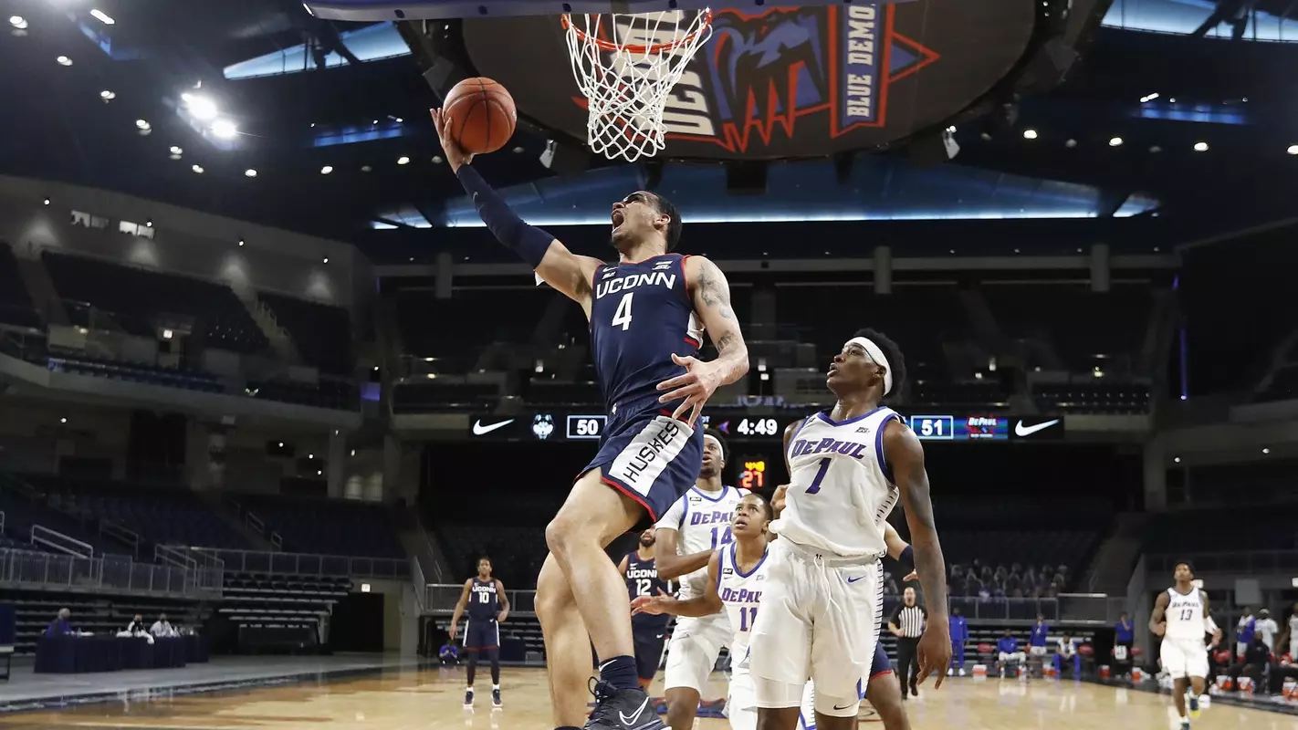 Tyrese Martin converts on a reverse lay up against DePaul on January 11, 2021