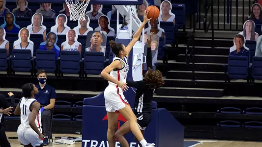 Olivia Nelson-Ododa blocks a shot against Butler on January 19, 2021.