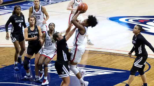 Christyn Williams takes a short jumper against Butler on January 19, 2021.