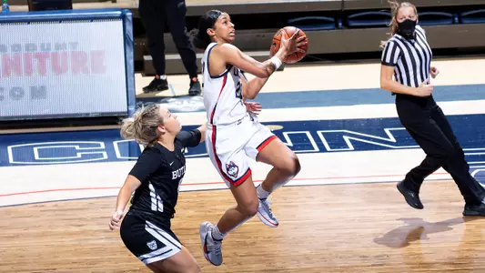 Evina Westbrook drives to the basket against Butler on January 19, 2021.