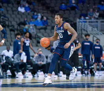 Brendan Adams runs the floor against Creighton on January 23, 2021
