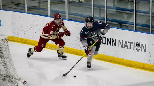 Mark Gatcomb controls the puck against BC on January 23, 2021.