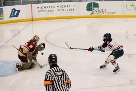 Kate Klassen takes a shot against BC on January 31, 2021.