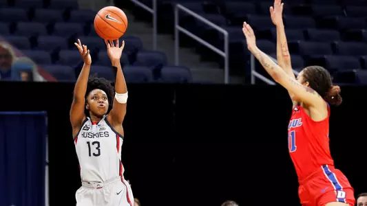 Christyn Williams takes a jumper against DePaul on January 31, 2021 in Chicago.
