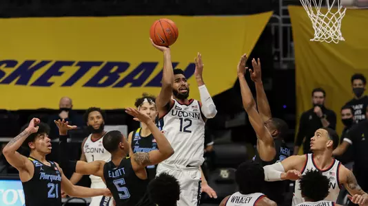 Tyler Polley converts on a floater against Marquette on January 5, 2021.