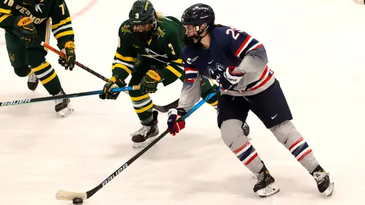 Kate Klassen controls the puck against Vermont on January 8, 2021.