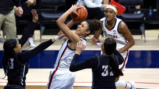 Olivia Nelson-Ododa goes up for a shot against Providence on January 9, 2021.