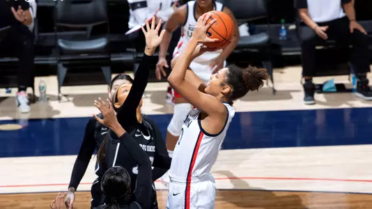 Olivia Nelson-Ododa attempts a shot against Providence on January 9, 2021.