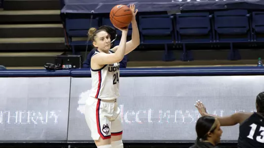 Anna Makurat takes a three-pointer against Providence on January 9, 2021.