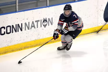 Danika Pasqua skates up the ice against Vermont on January 8, 2021.