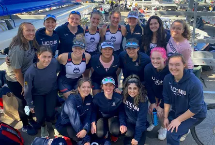 The women's rowing team at the Head of the Charles Regatta