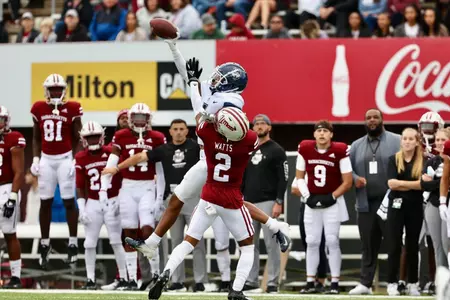 Keelan Marion snares a one-handed grab against UMass on October 9, 2021